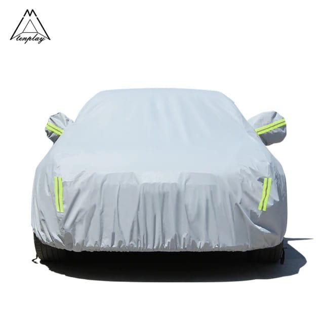High Quality Universal Grey Car Cover – Fleece Lined Interior with Side Reflectors, Waterproof & Breathable Outdoor Protection from Rain, Snow, and Heat