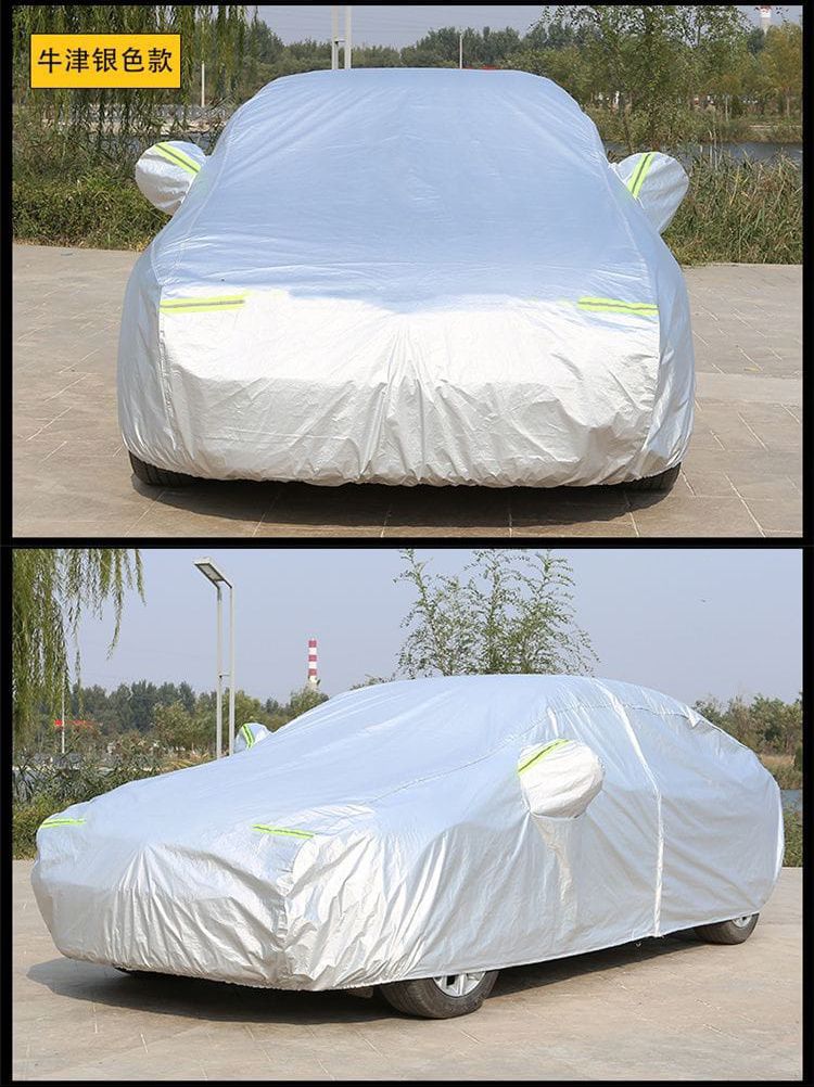 High Quality Universal Grey Car Cover – Fleece Lined Interior with Side Reflectors, Waterproof & Breathable Outdoor Protection from Rain, Snow, and Heat
