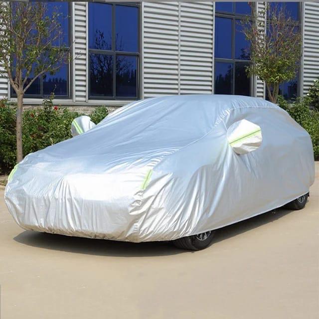High Quality Universal Grey Car Cover – Fleece Lined Interior with Side Reflectors, Waterproof & Breathable Outdoor Protection from Rain, Snow, and Heat