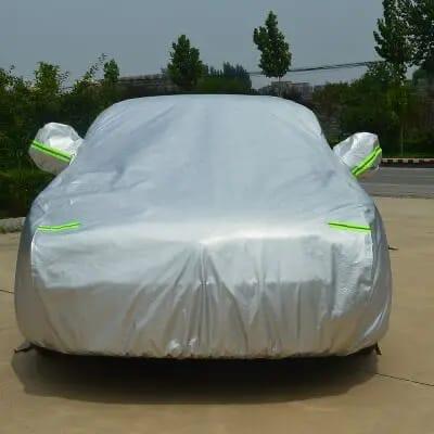 High Quality Universal Grey Car Cover – Fleece Lined Interior with Side Reflectors, Waterproof & Breathable Outdoor Protection from Rain, Snow, and Heat