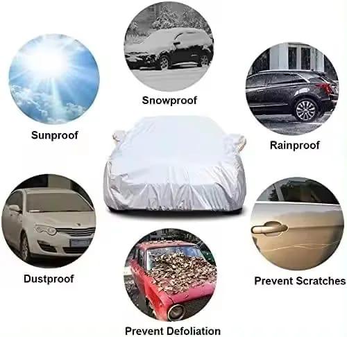 High Quality Universal Grey Car Cover – Fleece Lined Interior with Side Reflectors, Waterproof & Breathable Outdoor Protection from Rain, Snow, and Heat