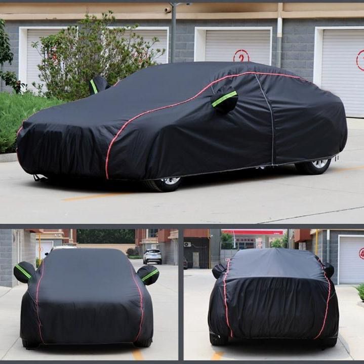High Quality Universal Black Car Cover – Fleece Lined Interior with Side Reflectors, Waterproof & Breathable Outdoor Protection from Rain, Snow, and Heat