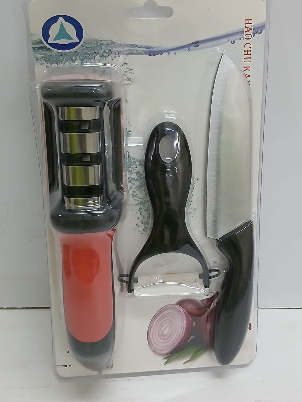 Creative Kitchen Knife Sharpener Tool Set – 3-in-1 Fruit Knife, Sharpener & Peeler Combo with Tungsten Steel and Ceramic Components for Home Use