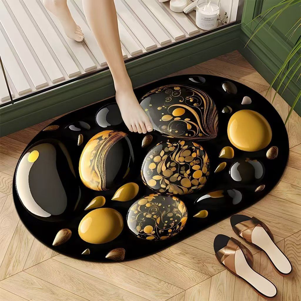 Small Size Oval Bathroom and Door Mat with Rubber Underside – 40x60cm Compact Anti-Slip Absorbent Floor Mat for Entryway, Shower, Sink and Home Use