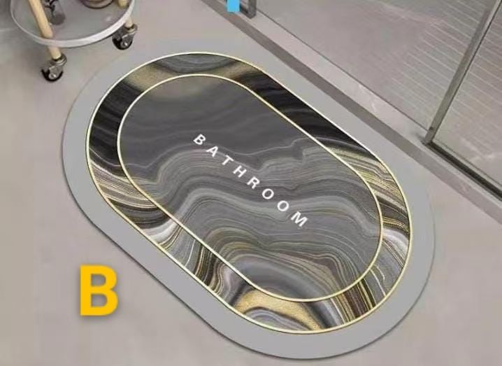 Small Size Oval Bathroom and Door Mat with Rubber Underside – 40x60cm Compact Anti-Slip Absorbent Floor Mat for Entryway, Shower, Sink and Home Use