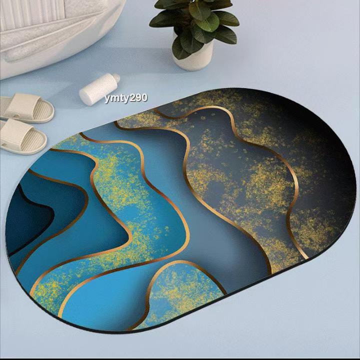 Small Size Oval Bathroom and Door Mat with Rubber Underside – 40x60cm Compact Anti-Slip Absorbent Floor Mat for Entryway, Shower, Sink and Home Use