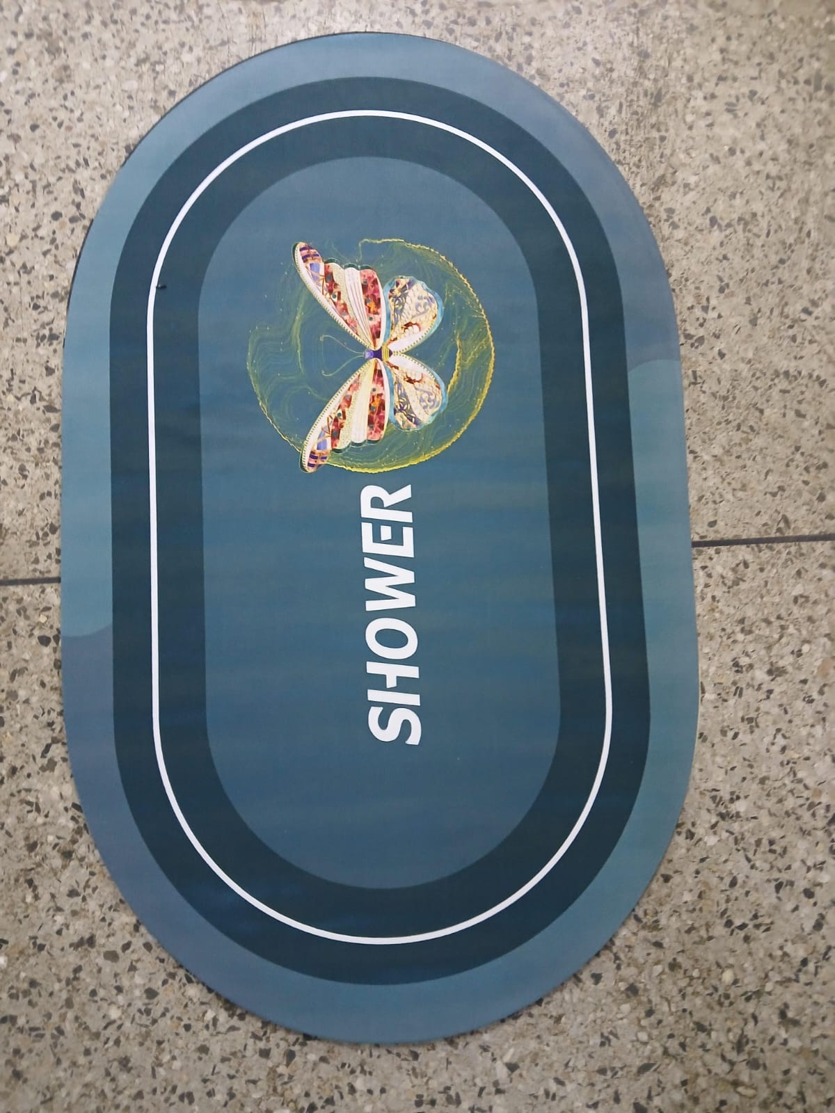 Small Size Oval Bathroom and Door Mat with Rubber Underside – 40x60cm Compact Anti-Slip Absorbent Floor Mat for Entryway, Shower, Sink and Home Use