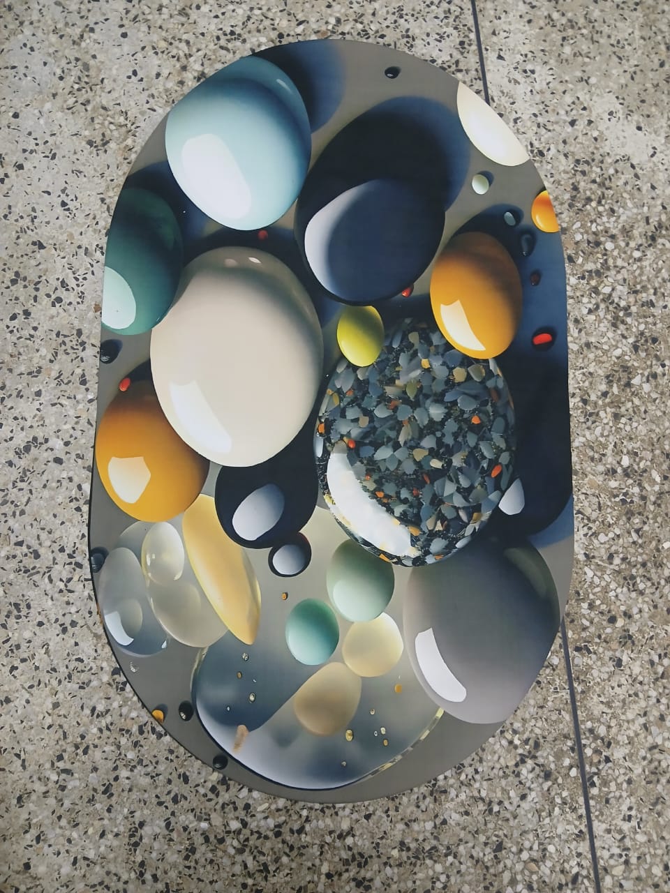 Small Size Oval Bathroom and Door Mat with Rubber Underside – 40x60cm Compact Anti-Slip Absorbent Floor Mat for Entryway, Shower, Sink and Home Use