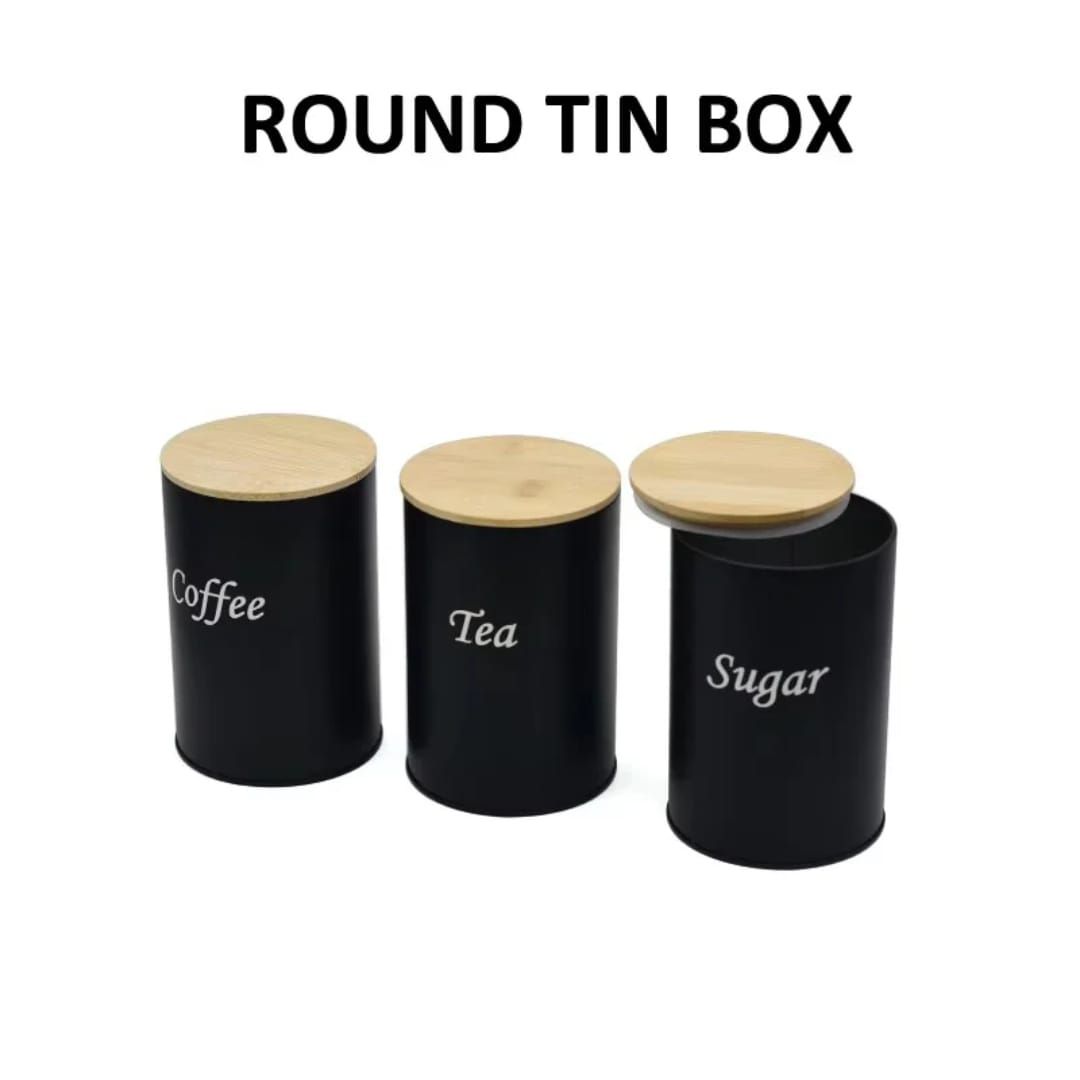 Coffee, Sugar and Tea Alloy Canisters with Bamboo Lids – Set of Three Airtight Kitchen Storage Containers for Countertop Organization and Freshness Preservation