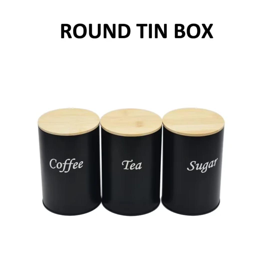 Coffee, Sugar and Tea Alloy Canisters with Bamboo Lids – Set of Three Airtight Kitchen Storage Containers for Countertop Organization and Freshness Preservation