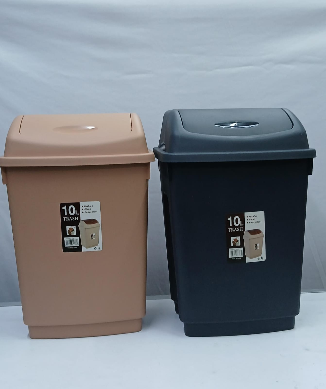 10 Litre Plastic Trash Bin – Compact Waste Basket with Swing Lid for Kitchen, Bathroom, Office or Bedroom, Durable Easy Clean Garbage Container