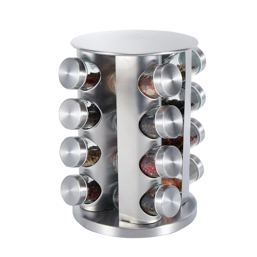 16 Heads Rotating Seasoning and Spice Rack – 360 Degree Revolving Countertop Organizer for Spice Jars, Condiments and Cooking Ingredients in Kitchen