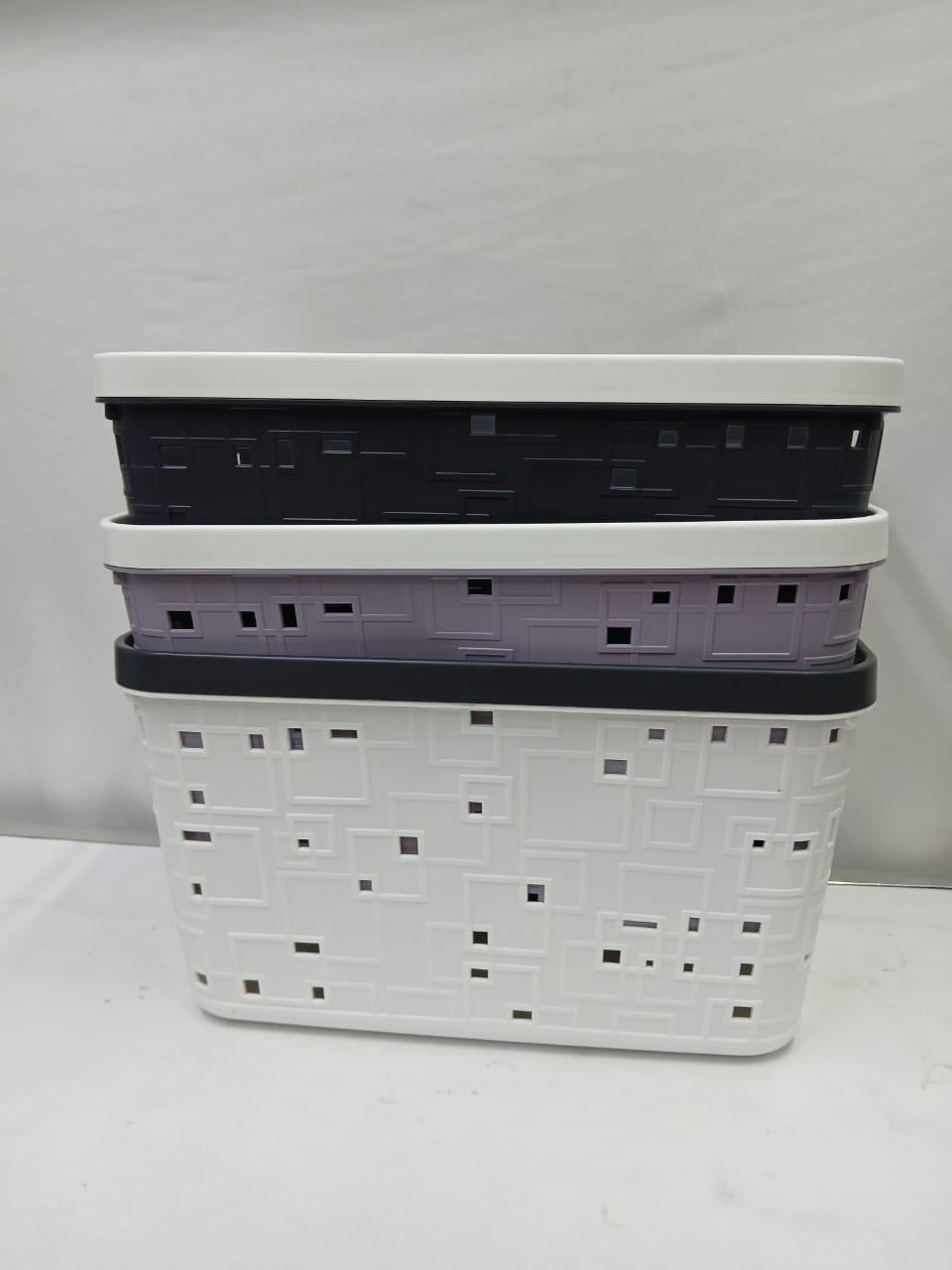 Large Binded Plastic Storage Basket 31x21.5x17.5cm – Sturdy Organizer Bin for Kitchen Shelves, Pantry, Bathroom Cabinets and Home Storage Solutions