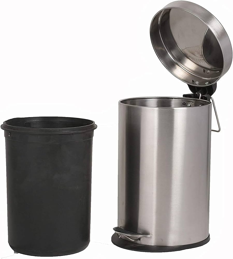 Stainless Steel Pedal Dust Bin with Plastic Inner Bucket – Hands-Free Trash Can for Home and Office Use with Removable Inner Bucket for Easy Cleaning
