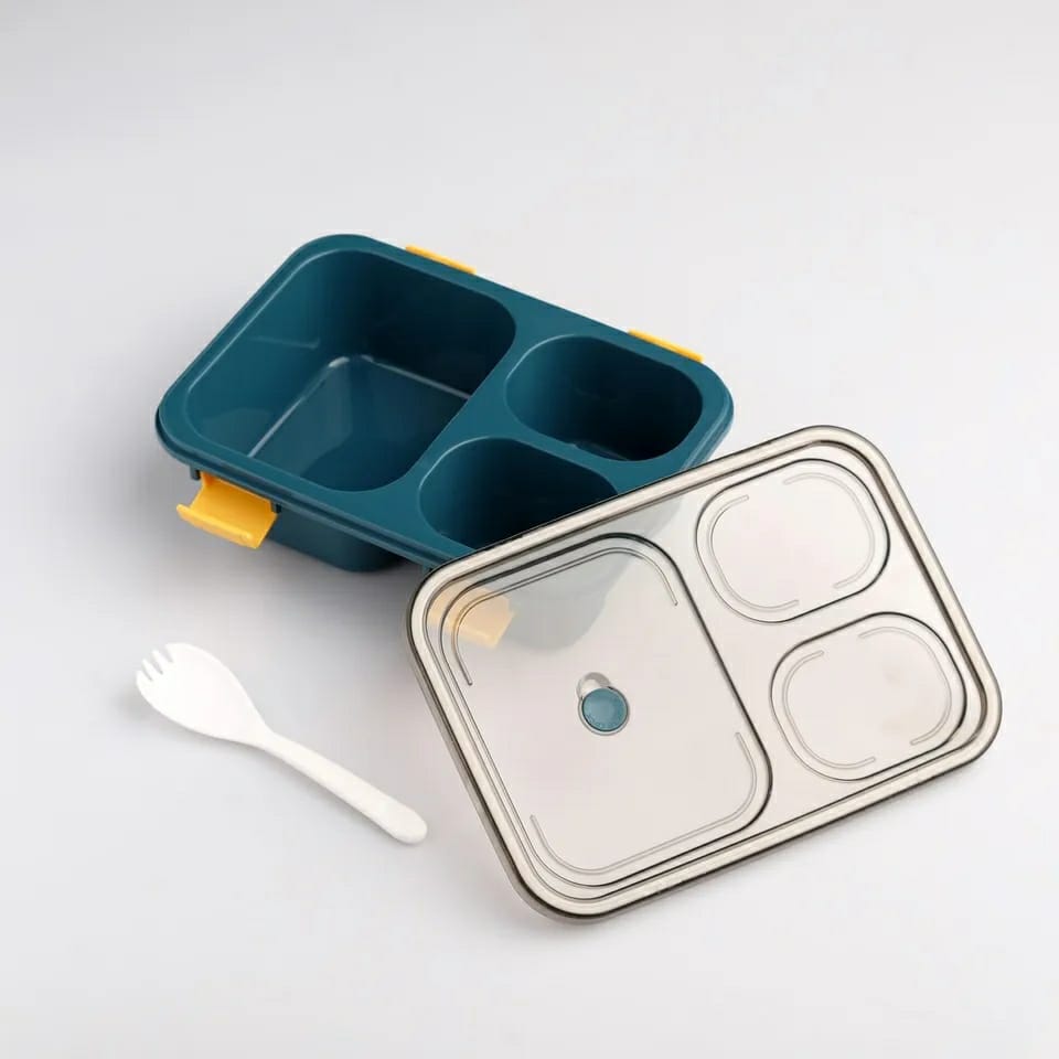 BPA Free 3 Grid Portable Kitchen Snack Box – 850ml Divided Lunch Container for Snacks, Fruits and Meals at Home, Work or School