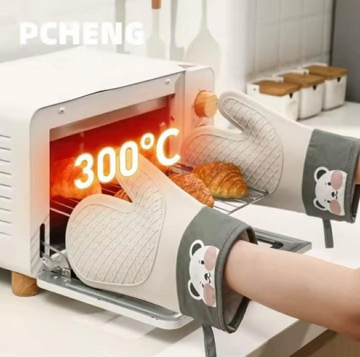 2pcs Insulated Kitchen Oven Gloves with Silicone Coating, Heat-Resistant Cooking Gloves for Baking, Grilling and Kitchen Use, Non-Slip Protective Hand Gloves