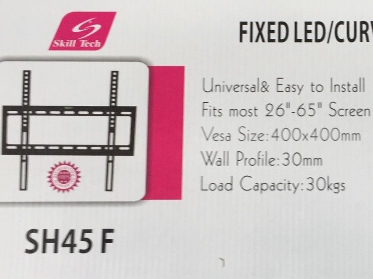 TV Wall Mount TV Stand 26″-65″ Skill Tech Steel Material Fixed Solid Wall mount suitable for 26 inch to 65 inch Tv, load capacity of 45kg, flat panel tv wall mount ( SH-45F )