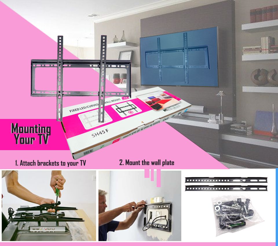 TV Wall Mount TV Stand 26″-65″ Skill Tech Steel Material Fixed Solid Wall mount suitable for 26 inch to 65 inch Tv, load capacity of 45kg, flat panel tv wall mount ( SH-45F )