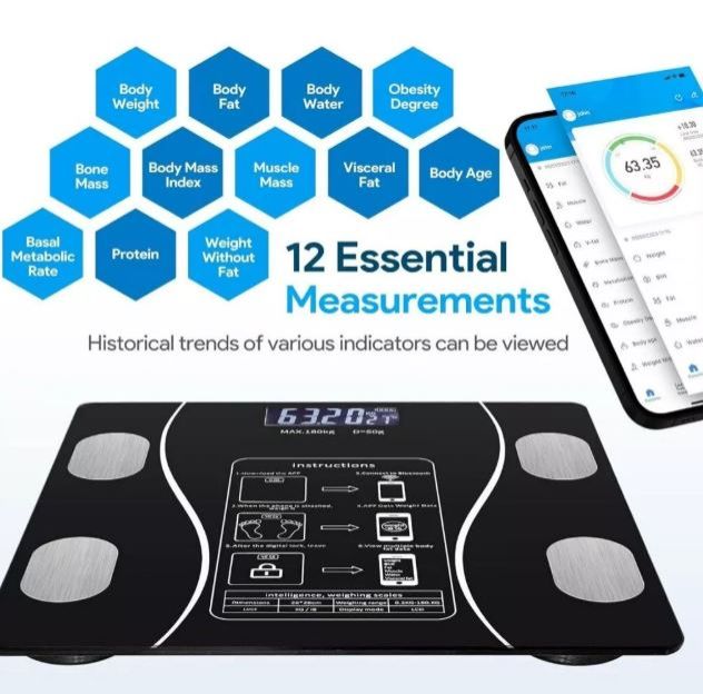Wireless Electronic Digital Body Fat Weighing Scale weigh Scale Bluetooth Smart BMI Monitor 180KG With Temperature Check Intelligent App weight loss tracker