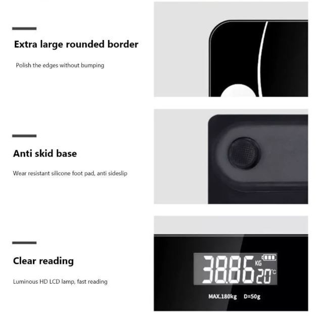 Wireless Electronic Digital Body Fat Weighing Scale weigh Scale Bluetooth Smart BMI Monitor 180KG With Temperature Check Intelligent App weight loss tracker