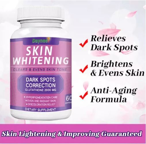 Skin Whitening Capsules with Glutathione Dietary Supplement for Anti-Aging, Skin Toning, and Dark Spots Hyperpigmentation Care, Even & Radiant Skin and Discoloration Relief