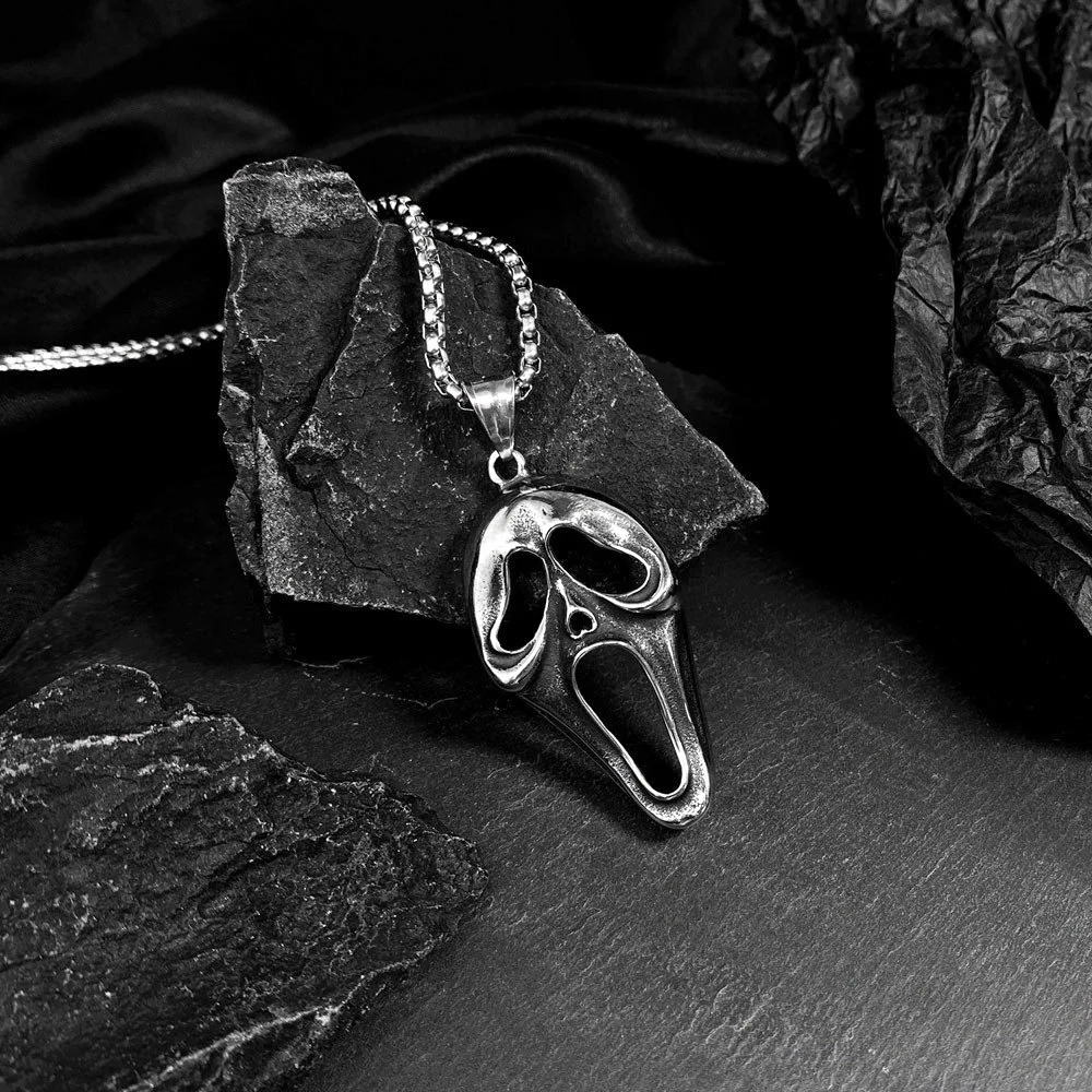 Exaggerated Retro Hollow Skull Face Pendant Stainless Steel Necklace Men Hip Hop Punk Cook Fashion Jewelry Gifts