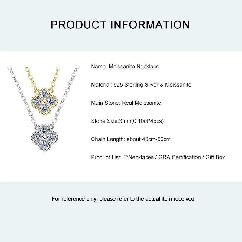 Lnkry 3mm 0.1ct Moissanite Necklace Certified 925 Sterling Silver Lucky Clover Flower Pendant Necklace For Women 2025 Jewely