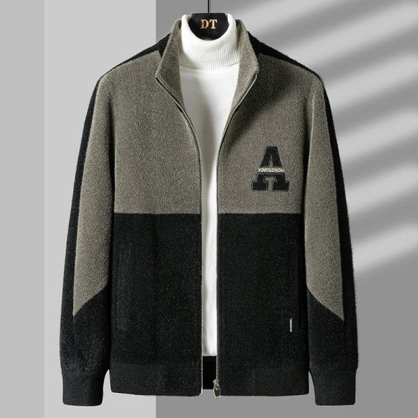 Men's Fine Work Color Matching Fashion Coat Stand Collar Splicing Casual Thick Warm Jacket Jackets & Coats