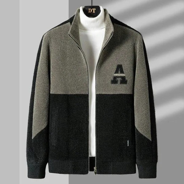 Men's Fine Work Color Matching Fashion Coat Stand Collar Splicing Casual Thick Warm Jacket Jackets & Coats
