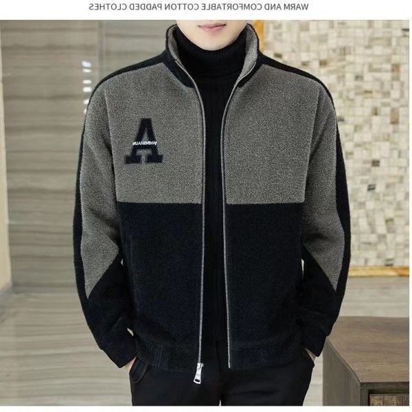 Men's Fine Work Color Matching Fashion Coat Stand Collar Splicing Casual Thick Warm Jacket Jackets & Coats