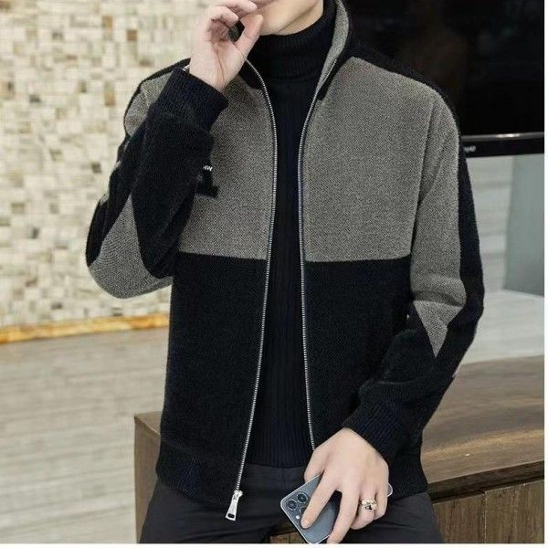 Men's Fine Work Color Matching Fashion Coat Stand Collar Splicing Casual Thick Warm Jacket Jackets & Coats