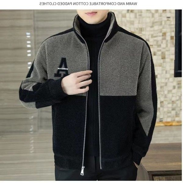 Men's Fine Work Color Matching Fashion Coat Stand Collar Splicing Casual Thick Warm Jacket Jackets & Coats
