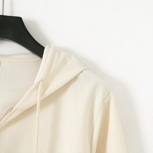 Men's Waffle Solid Color Pocket Zipper Long-Sleeved Jacket Jacket Hoodie Sweatshirts & Hoodies