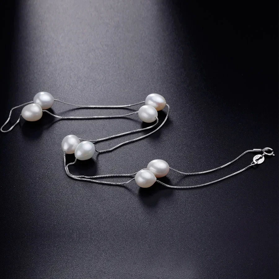 Natural Pearl Necklace/Bracelet Jewelry Sets 925 Sterling Silver Chain with Freshwater Pearl Jewelry Gift for Women