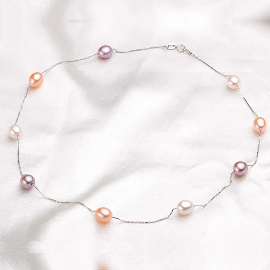 Natural Pearl Necklace/Bracelet Jewelry Sets 925 Sterling Silver Chain with Freshwater Pearl Jewelry Gift for Women