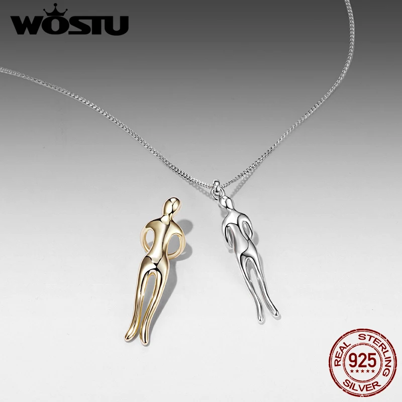 925 Solid Silver Hug Pendant Necklace For Sister Friend, Silver Gold Two-tone Embrace Pendant Friendship Jewelry Gift