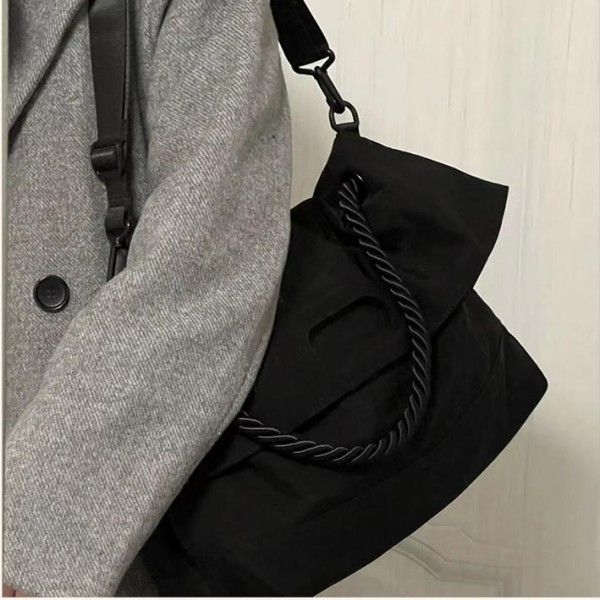 Black Nylon Single Shoulder Crossbody Large Capacity Tote Messenger Bag For Women  Shoulder Bags