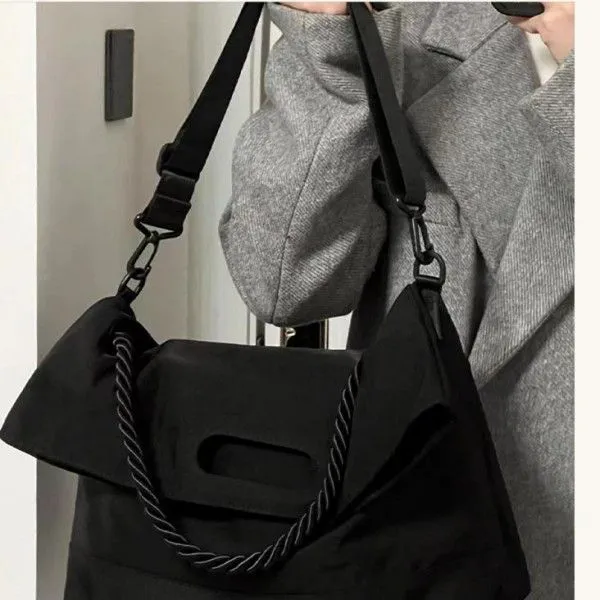 Black Nylon Single Shoulder Crossbody Large Capacity Tote Messenger Bag For Women  Shoulder Bags