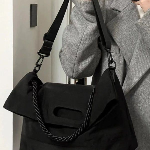 Black Nylon Single Shoulder Crossbody Large Capacity Tote Messenger Bag For Women  Shoulder Bags