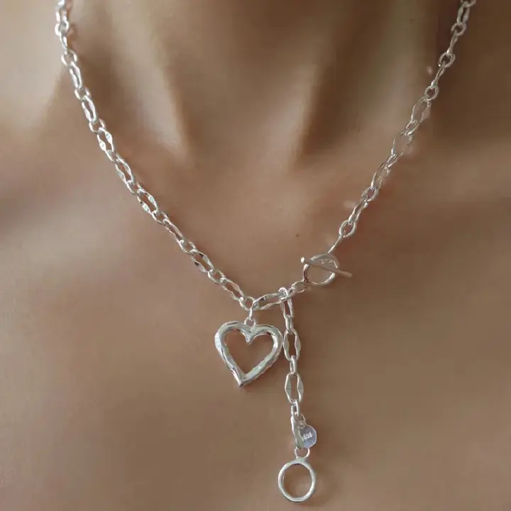 925 Sterling Silver Love Heart Asymmetry Necklace Hip Hop Street Jewelry Birthday Gift Wholesale Dropship