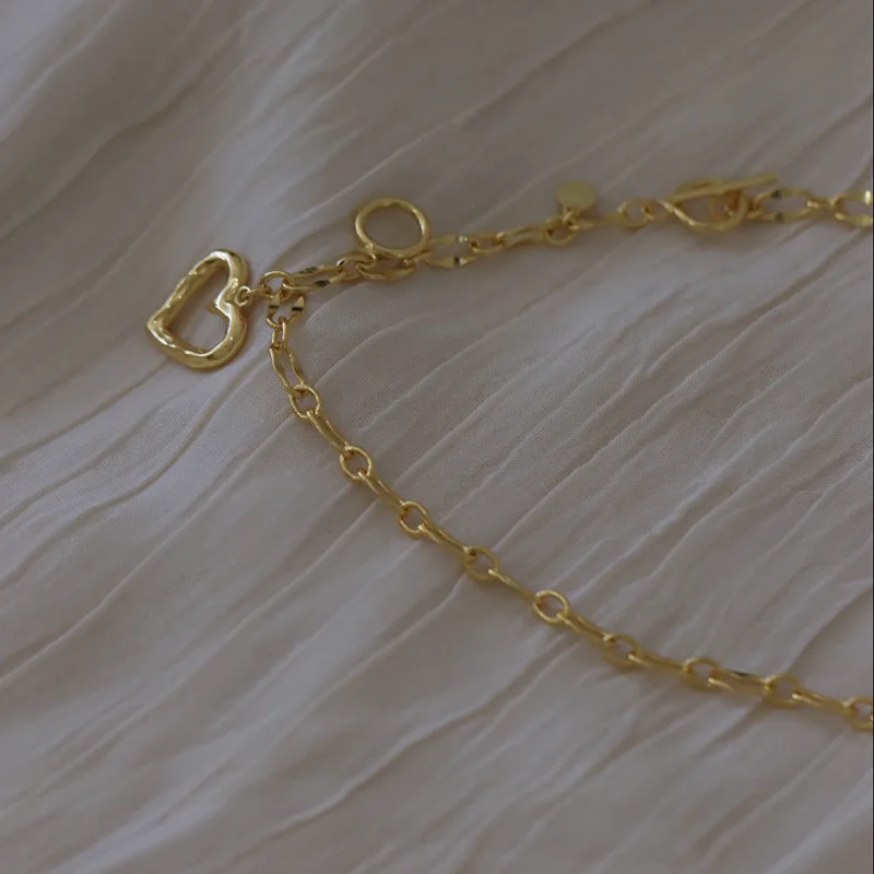 925 Sterling Silver Love Heart Asymmetry Necklace Hip Hop Street Jewelry Birthday Gift Wholesale Dropship