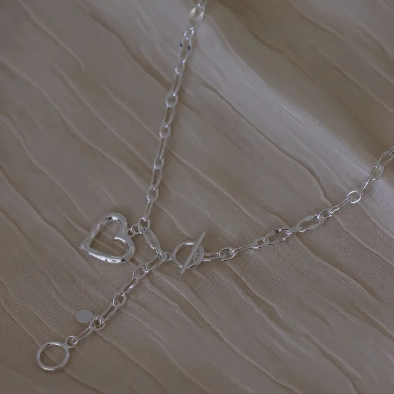 925 Sterling Silver Love Heart Asymmetry Necklace Hip Hop Street Jewelry Birthday Gift Wholesale Dropship