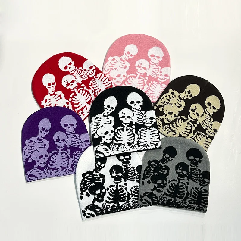 1pc Y2k Warm Beanie Cap,Street Skull Skeleton Beanie Winter Outfit,Suitable for Halloween,Christma,Outdoor Sports,Skiing Cycling