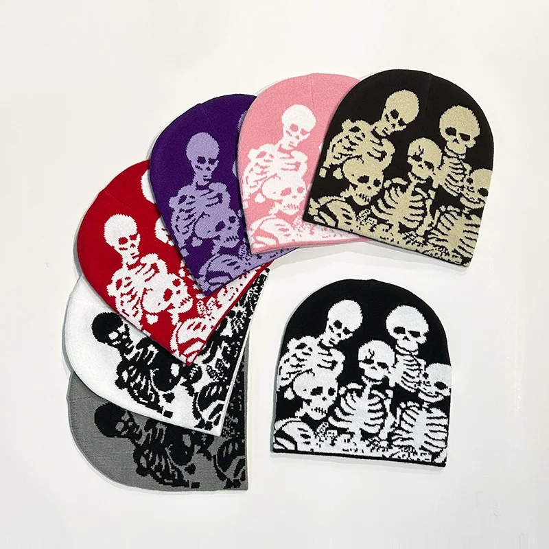 1pc Y2k Warm Beanie Cap,Street Skull Skeleton Beanie Winter Outfit,Suitable for Halloween,Christma,Outdoor Sports,Skiing Cycling