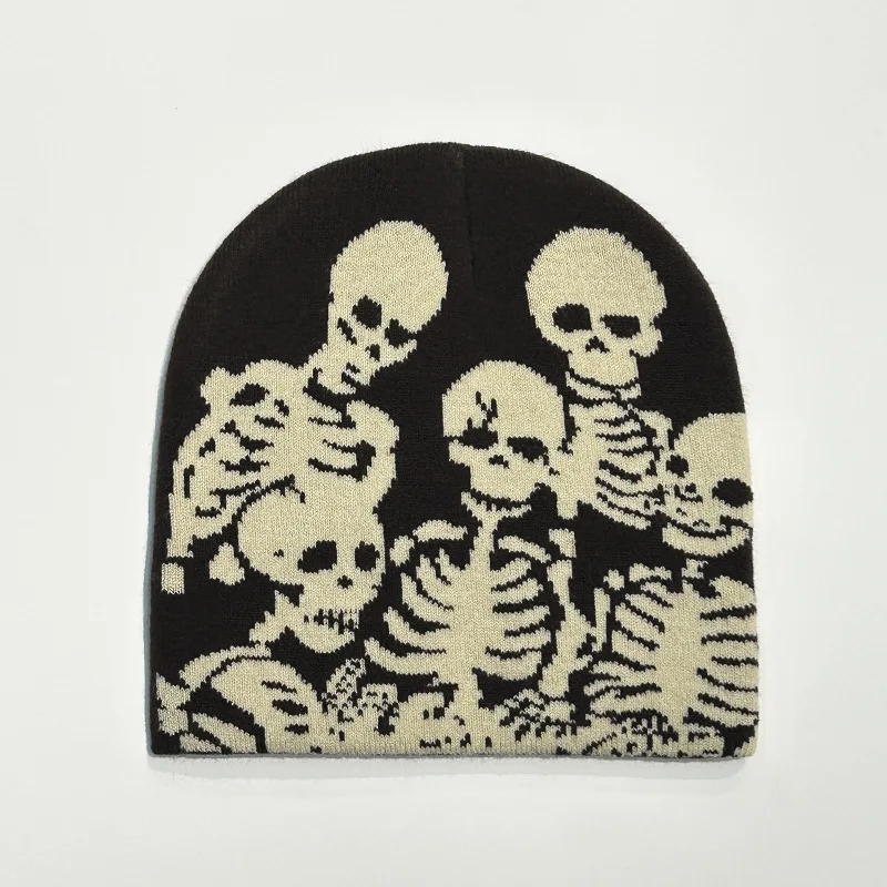1pc Y2k Warm Beanie Cap,Street Skull Skeleton Beanie Winter Outfit,Suitable for Halloween,Christma,Outdoor Sports,Skiing Cycling