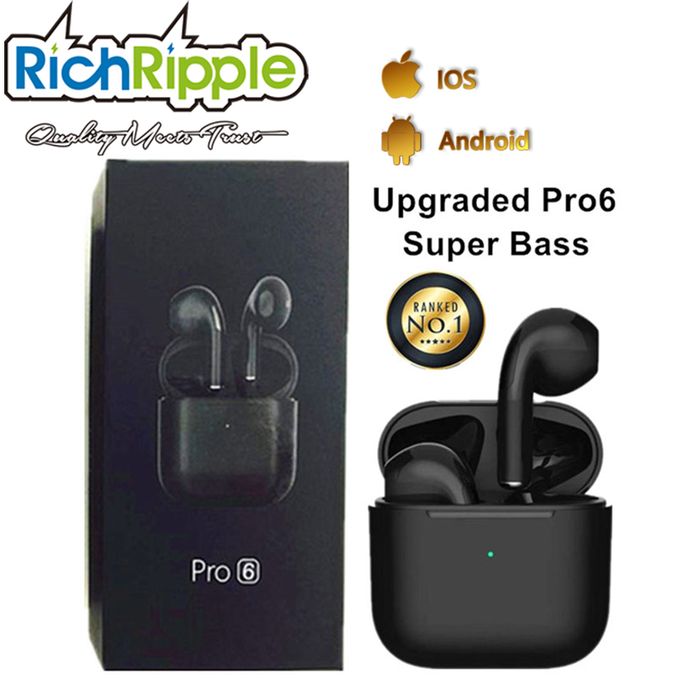 RichRipple Pro6 Bluetooth Headsets Wireless Pods Pro Earpods Earphones - Black