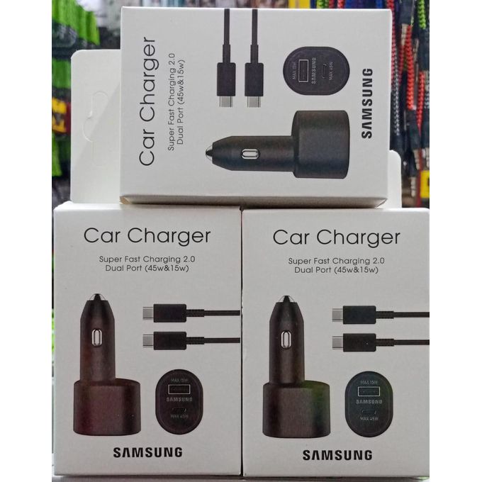 Samsung Super Fast Dual Car Charger Adapter 45W + 15W Two Port Pd With USB Type C To Type Cable