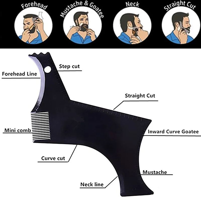 1PCS Beard Shaping Styling Template PLUS Beard Comb All-In-One Tool ABS Comb for Hair Beard Trim Template High Quality