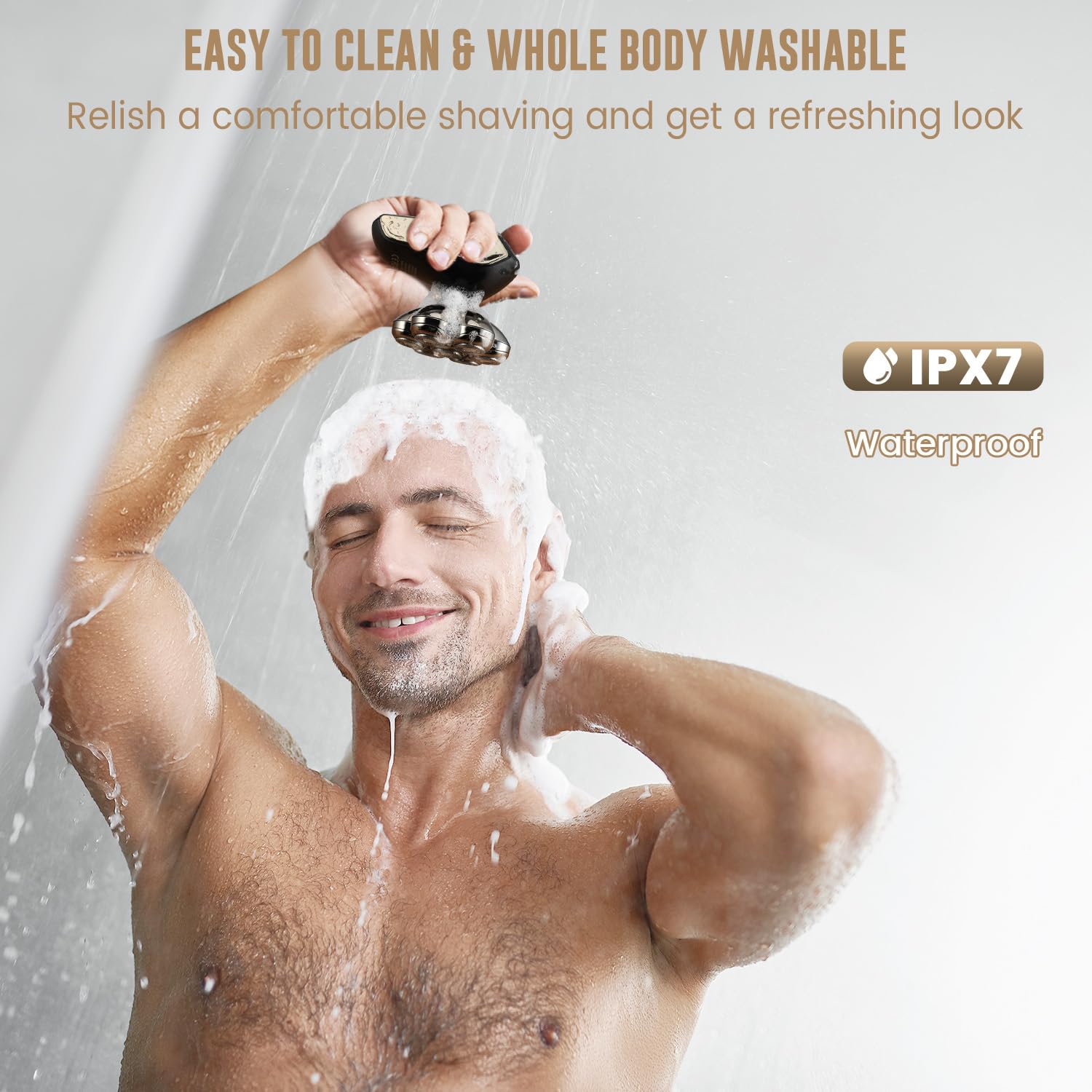 Men's Electric Bald Razor 5-in-1 Bald Men's Head Shaver IPX7 Waterproof with 7 Rotating Shaver Heads Nose Hair Sideburn Trimmer Type C Rechargeable Grooming Set