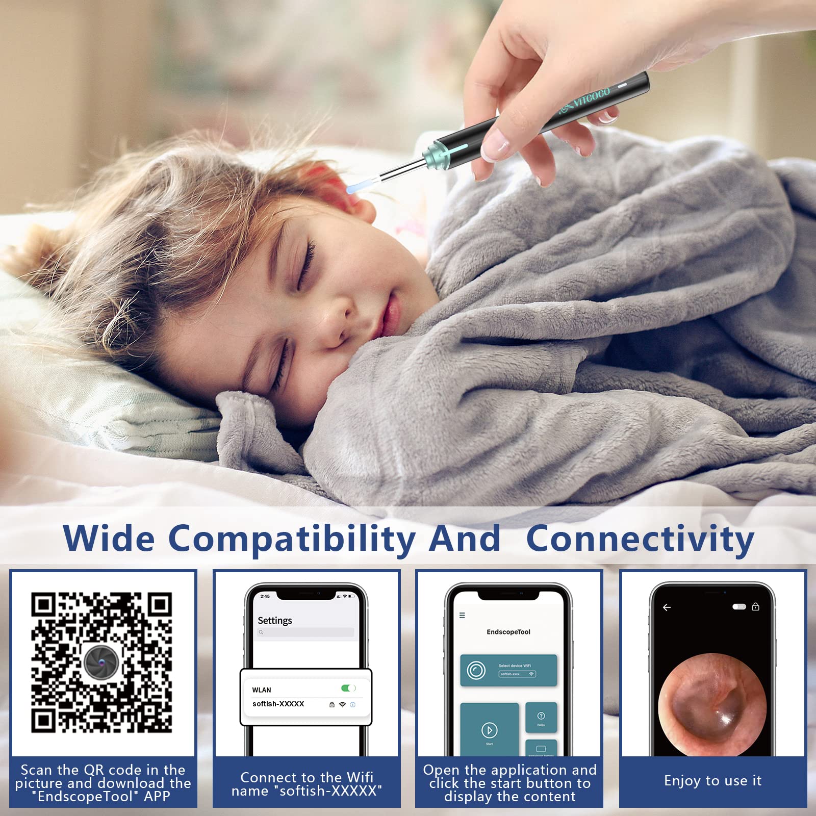 Ear Wax Removal Kit Ear Camera 1920P FHD Wireless Ear Cleaner Ear Wax Remover with 8 PCS Ear Spoon 3.9mm Waterproof Ear Otoscope Endoscope for iPhone, Ipad & Android Smart Phones
